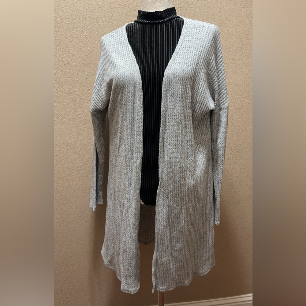 Waffle knit heather gray cardigan - Picture 3 of 4